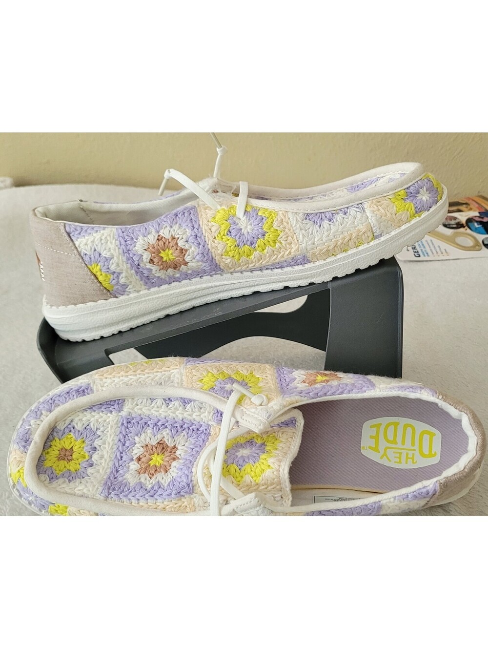Hey Dude Wendy Cottage Crochet Slip On Shoe Lavender Women 11 Granny Square